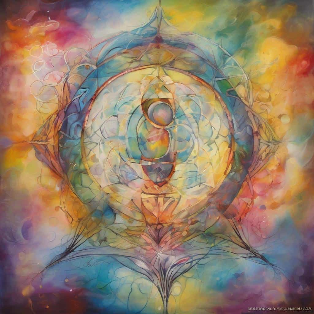 Ανθρωπολογική εικόνα με πολύχρωμες λεπτομέρειες και πνευματική αυθεντικότητα, δημιουργώντας μια ήρεμη εσωτερική πραγματικότητα.